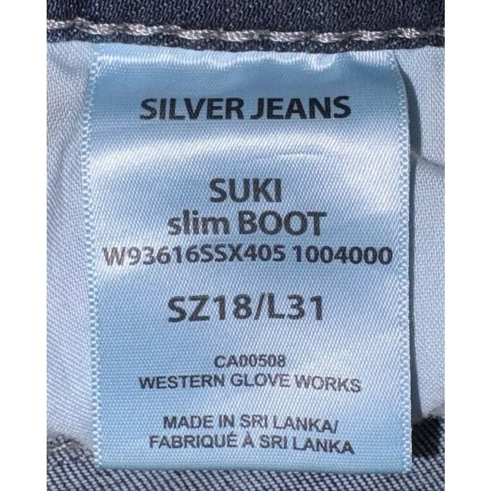 Silver suki slim boot cut jeans size 18/31
